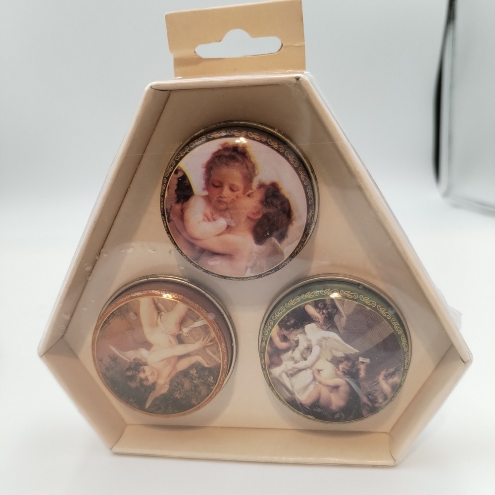 3 Pack Pill Metal Boxes Angels Querubim Plastic Tray In Each Box Victorian Style
